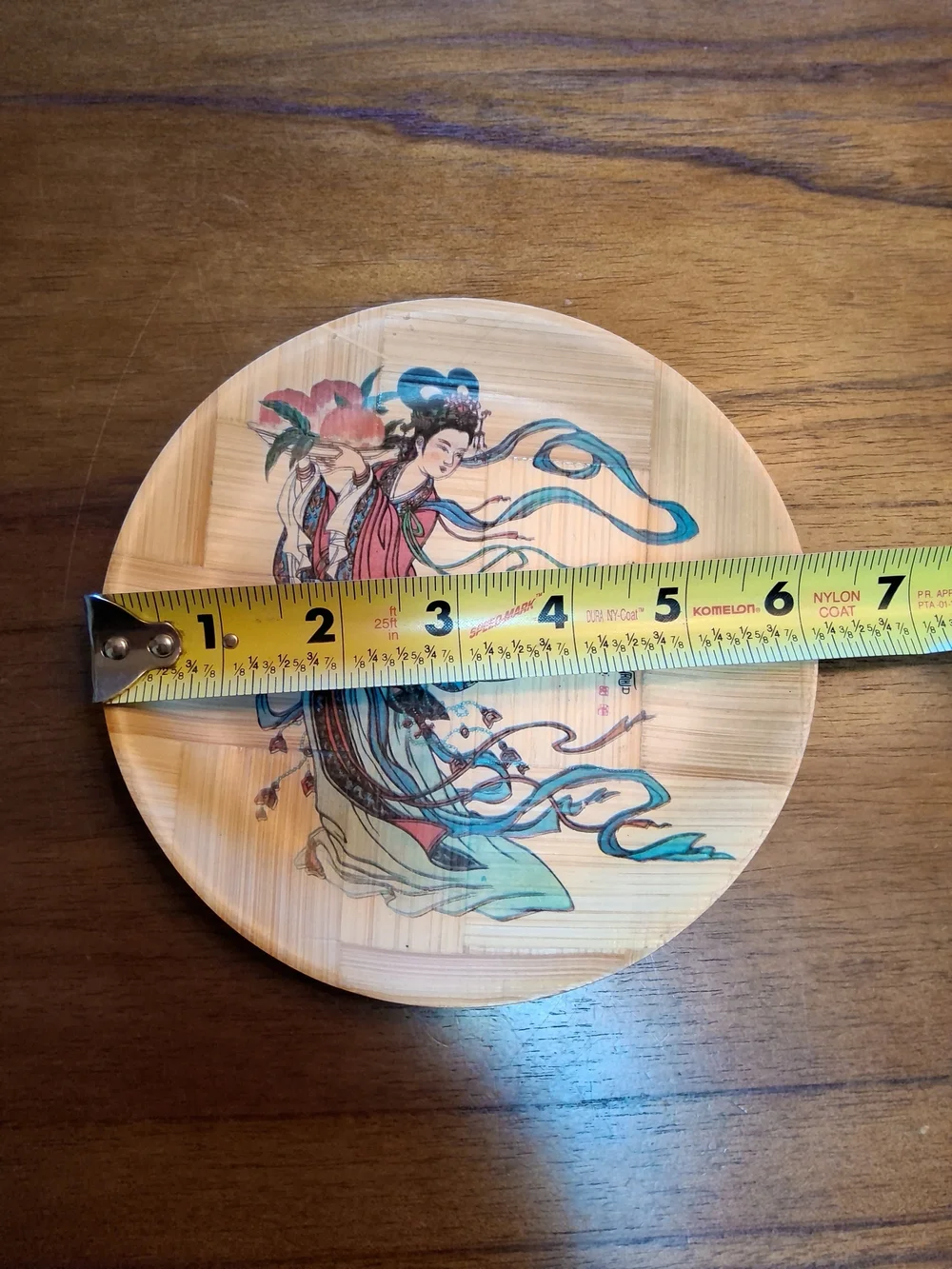 1960's Painted Bamboo Plates, Set of 3. 1 Large Square + 2 Round. Wall Decor